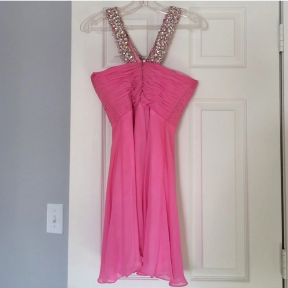 Hot Pink Jeweled Rhinestone Diamond Babydoll Prom Dress - Alisha By Sherri Hill